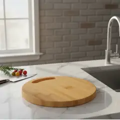 GENERICO - Tabla De Picar Redonda De Bambú 30 Cm Con Asa Para Cocina