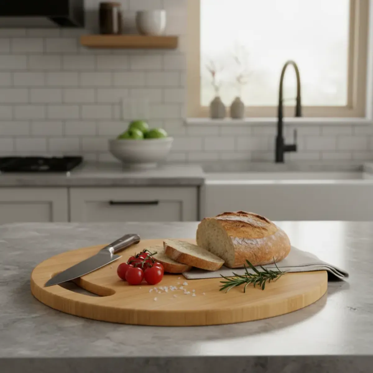 GENERICO - Tabla De Picar Redonda De Bambú 30 Cm Con Asa Para Cocina