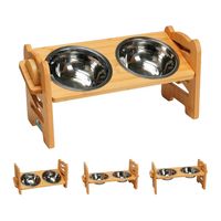 Comedero Bebedero Elevado Ajustable De Bambu Perros Y Gatos