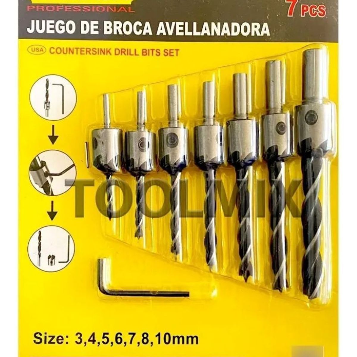 KAMASA - Set / Juego Brocas Piloto Avellanadora Biselado 7 Pcs Kamasa