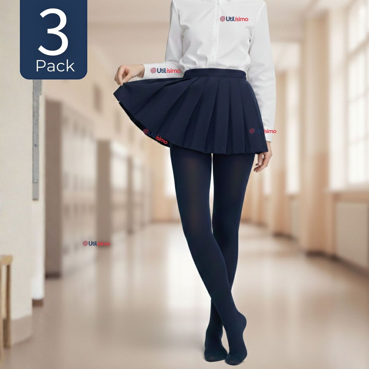 UTILISIMO - Pack 3 Ballerinas Escolares Niña Algodón Azul