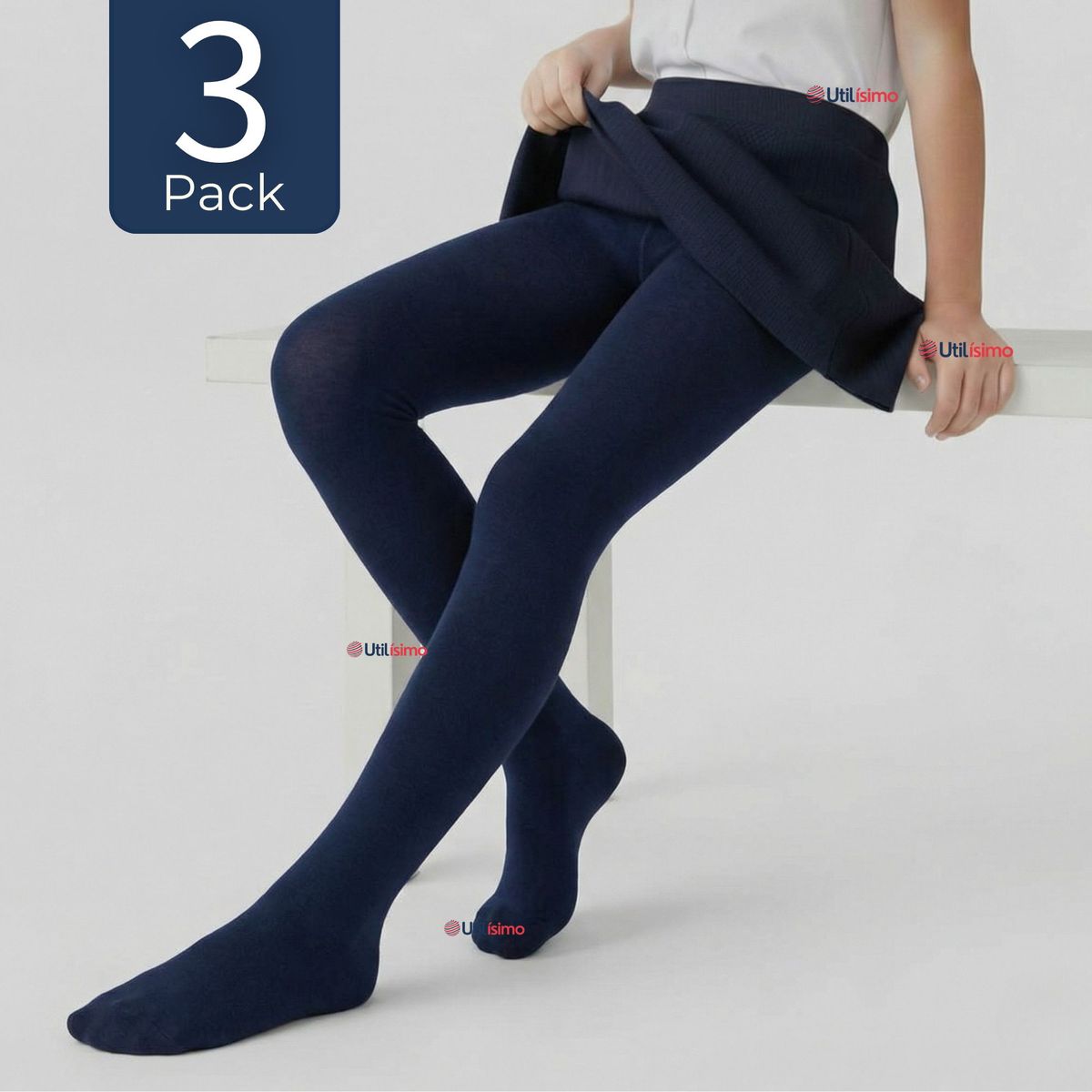 UTILISIMO - Pack 3 Ballerinas Escolares Niña Algodón Azul