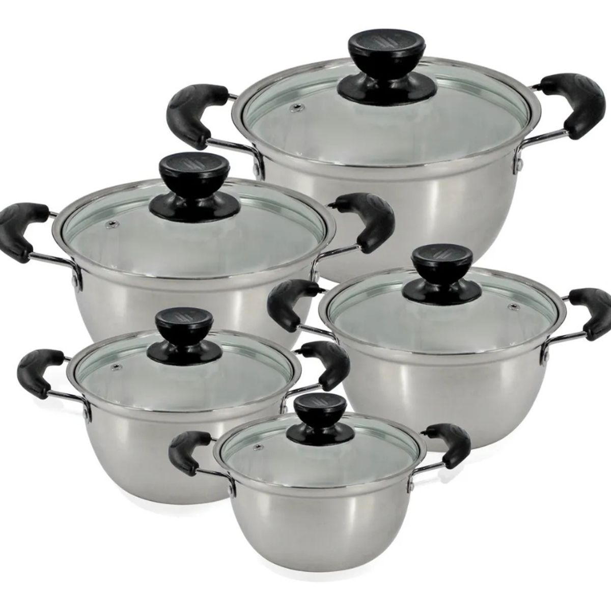 GENERICO - Juego de ollas de acero inoxidable con tapas de vidrio templado