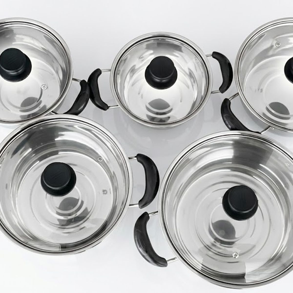 GENERICO - Juego de ollas de acero inoxidable con tapas de vidrio templado