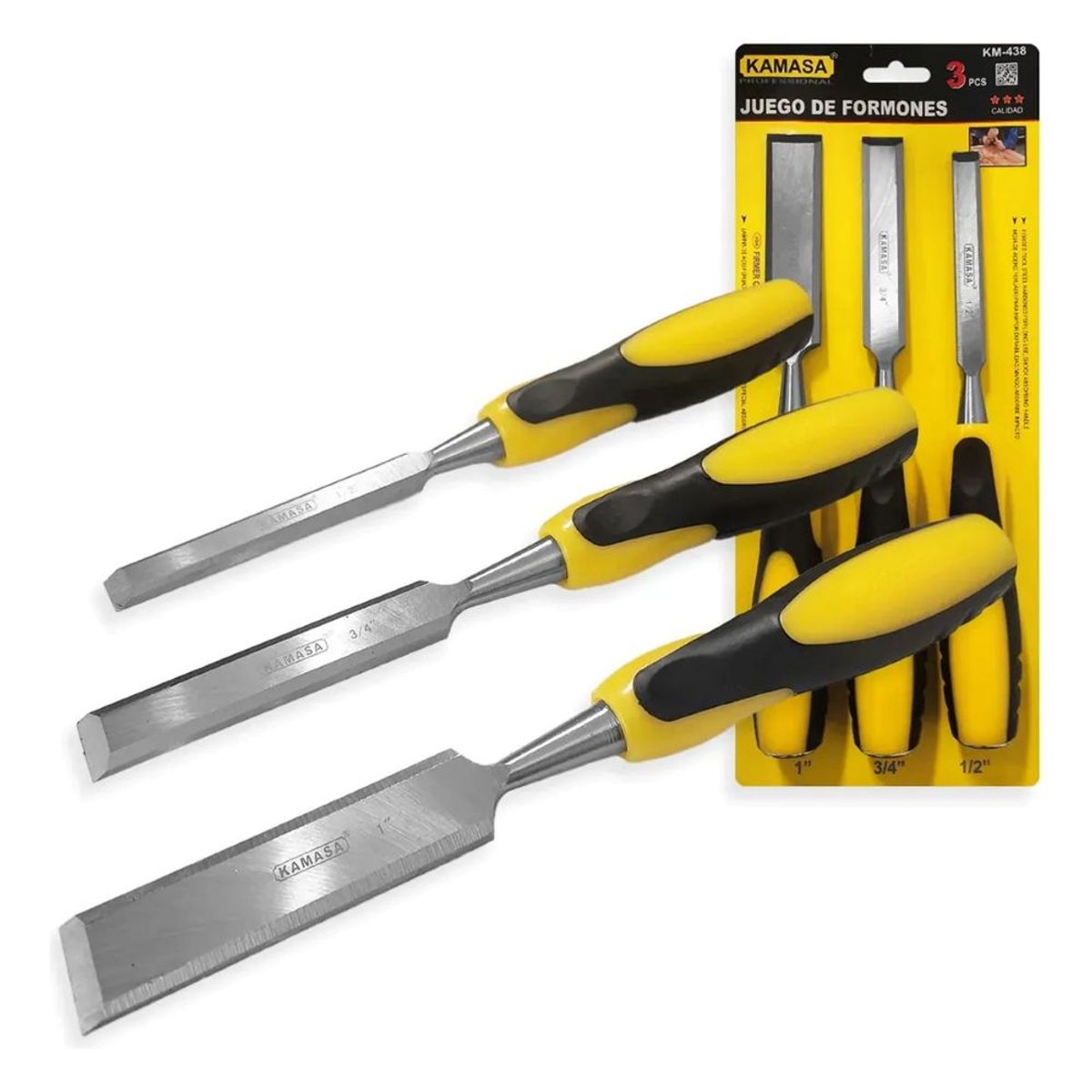 KAMASA - Set / Juego De Formones De Golpe Para Madera 4 Piezas Kamasa