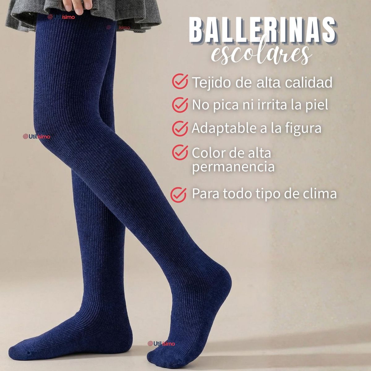 UTILISIMO - Pack 6 Ballerinas Escolares Niña Algodón Azul