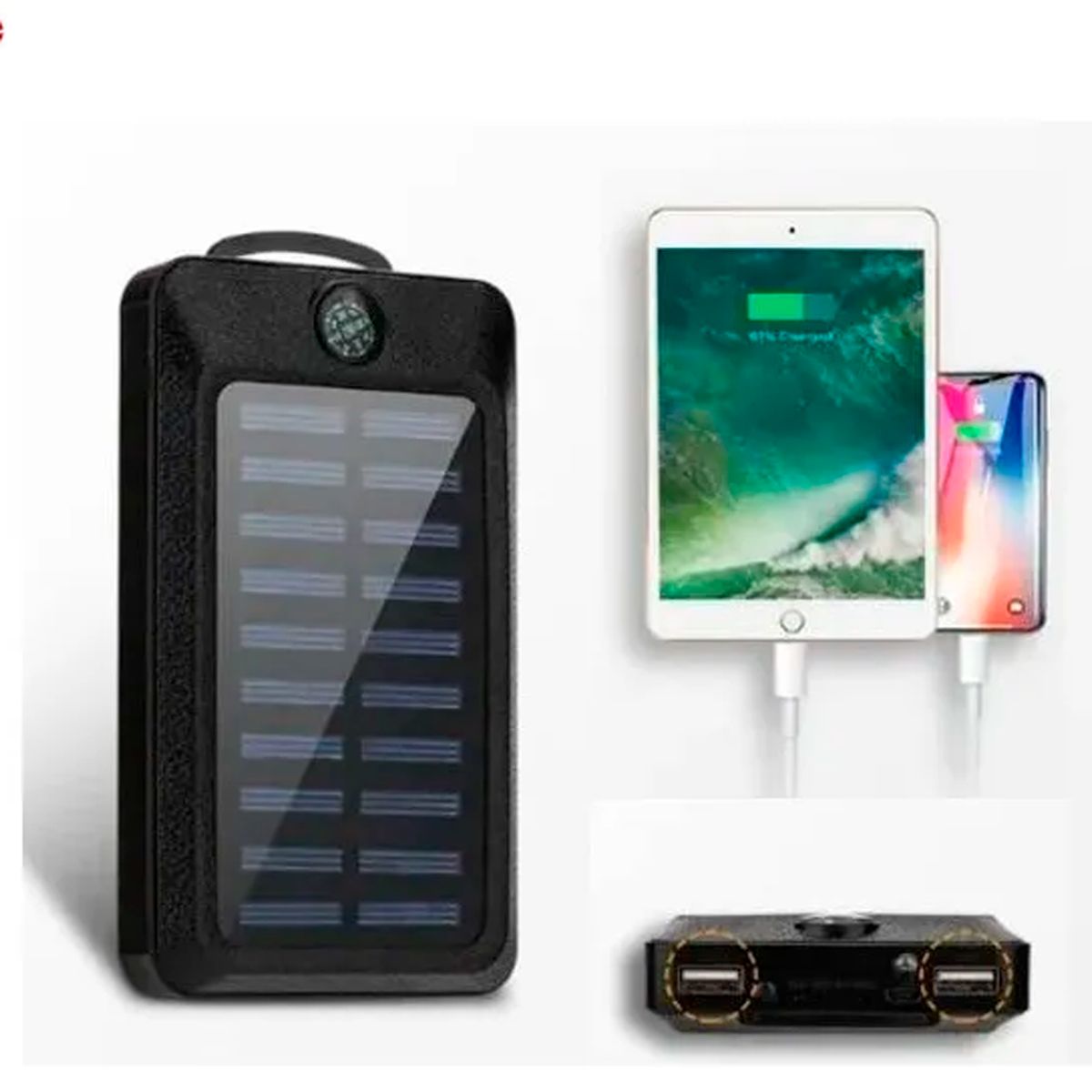 GENERICO - Batería Externa Carga Solar Power Bank 20000mah Lámpara Usb Negro