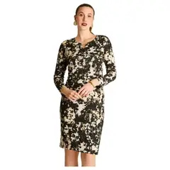 LORENZO DI PONTTI - Vestido Midi Negro de Lanilla Estampado Manga Larga