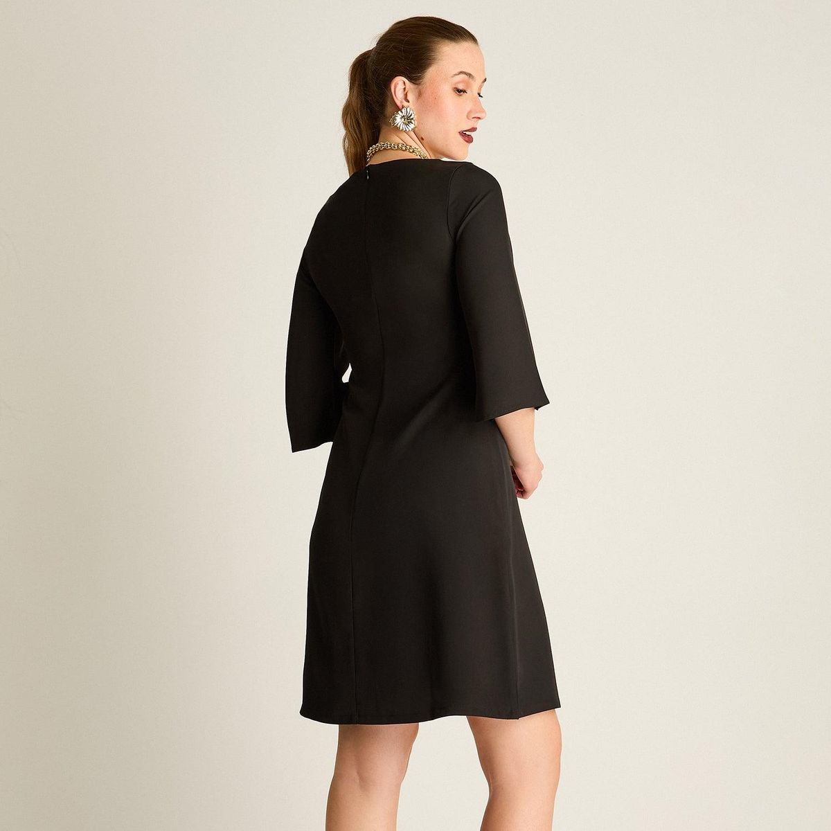 LORENZO DI PONTTI - Vestido Midi Negro Manga 3/4 Clásico