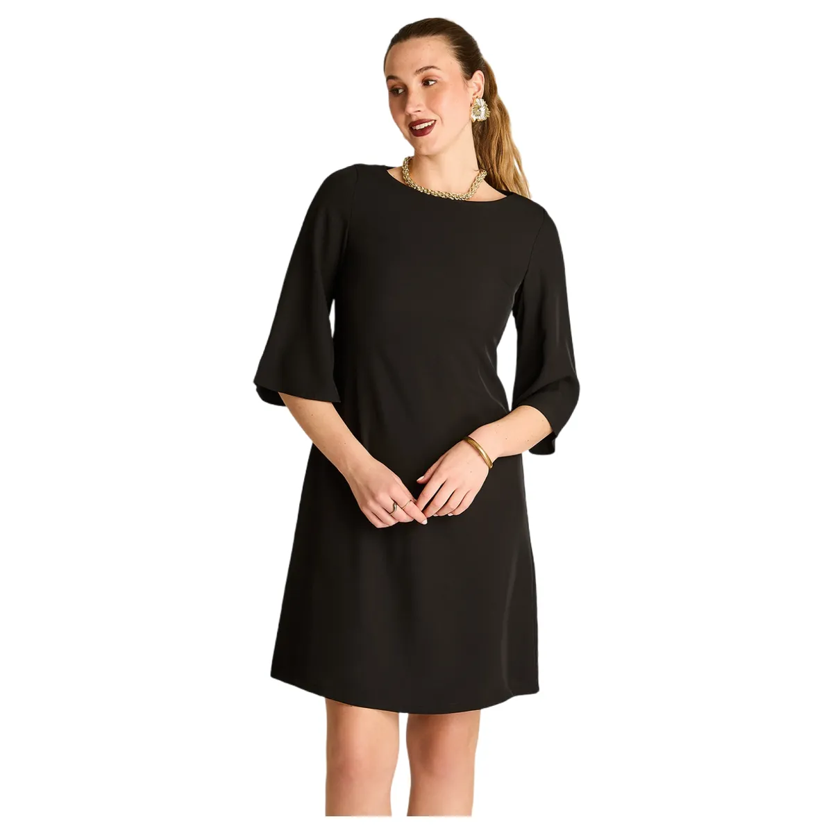 LORENZO DI PONTTI - Vestido Midi Negro Manga 3/4 Clásico