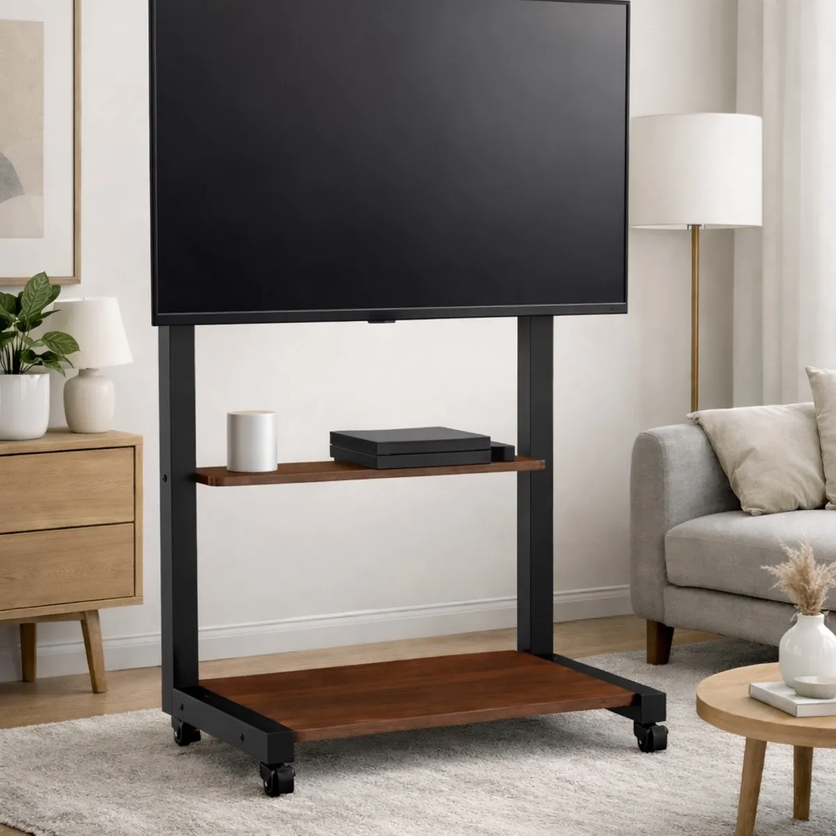 GENERICO - Soporte Rack Tv Con Ruedas Y Mesa De Madera Robusta De 32-75 Negro Cod7771