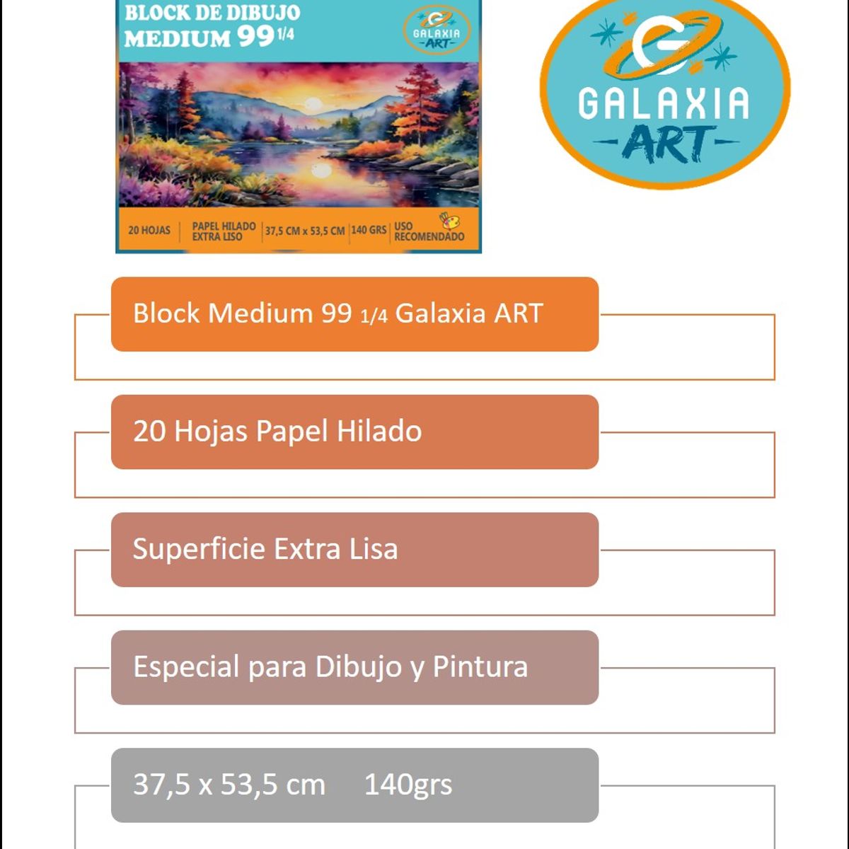 GENERICO - Block De Dibujo Medium 99 1/4 De 20 Hojas Galaxia Art