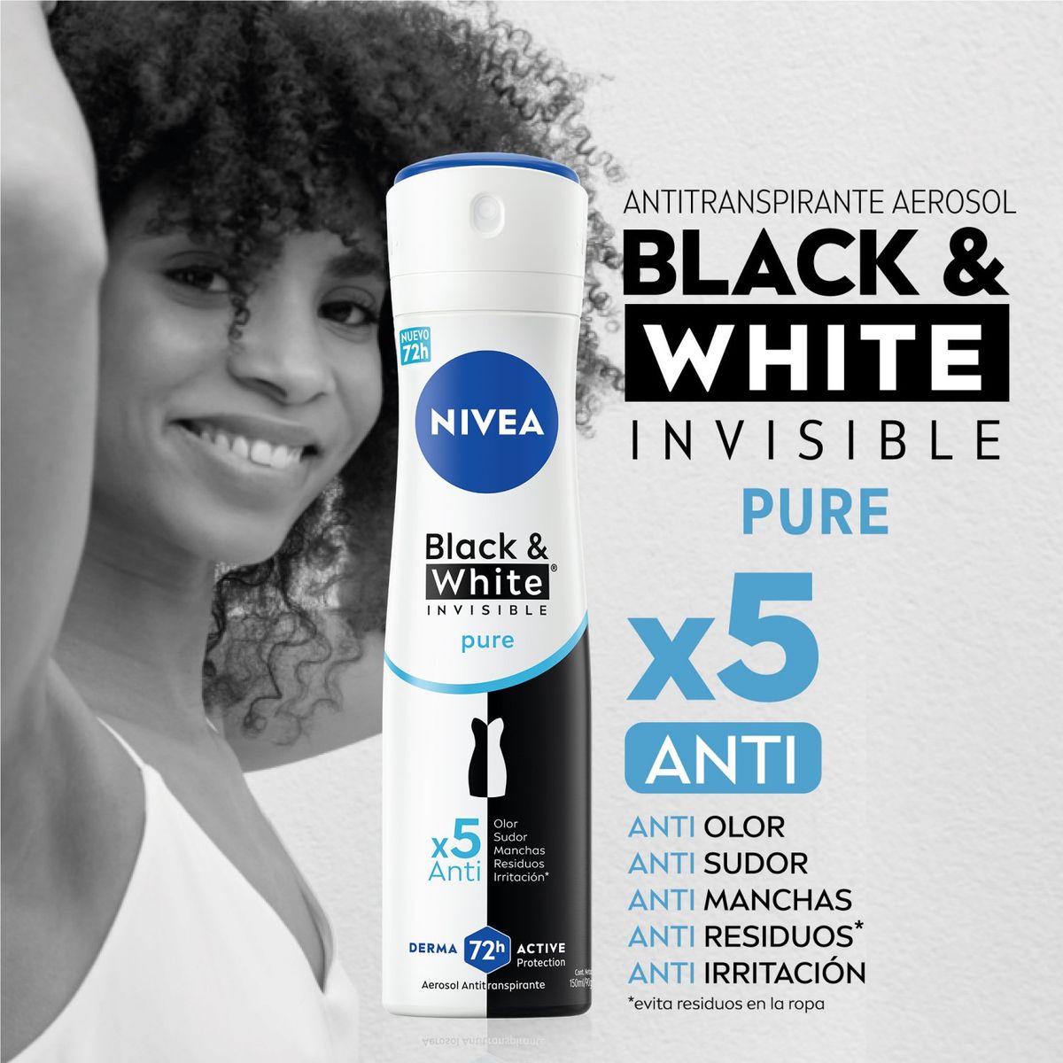 NIVEA - NIVEA Antitranspirante Black & White Toque de Seda 150ml