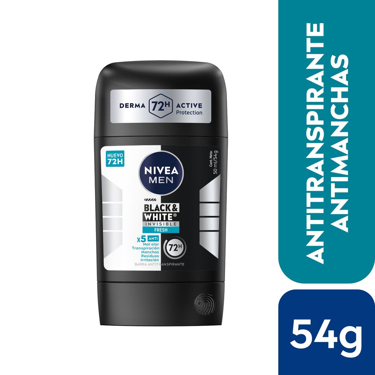 NIVEA - NIVEA Antitranspirante MEN Black & White Fresh Barra 54 g