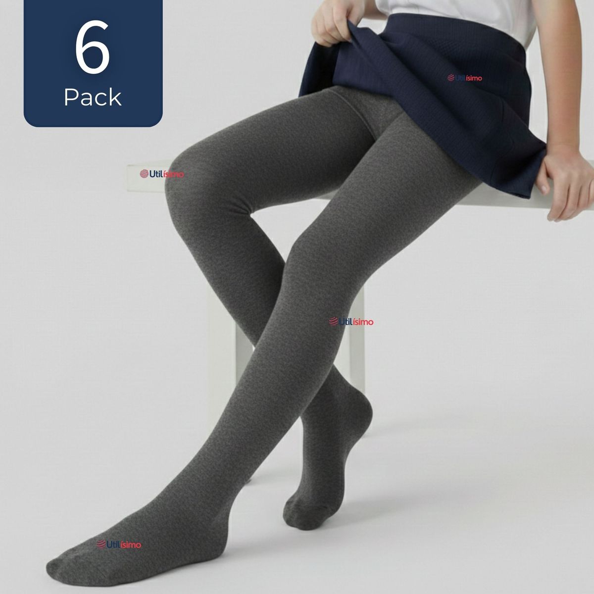 UTILISIMO - Pack 6 Ballerinas Elasticadas Escolares Niña Algodón Gris