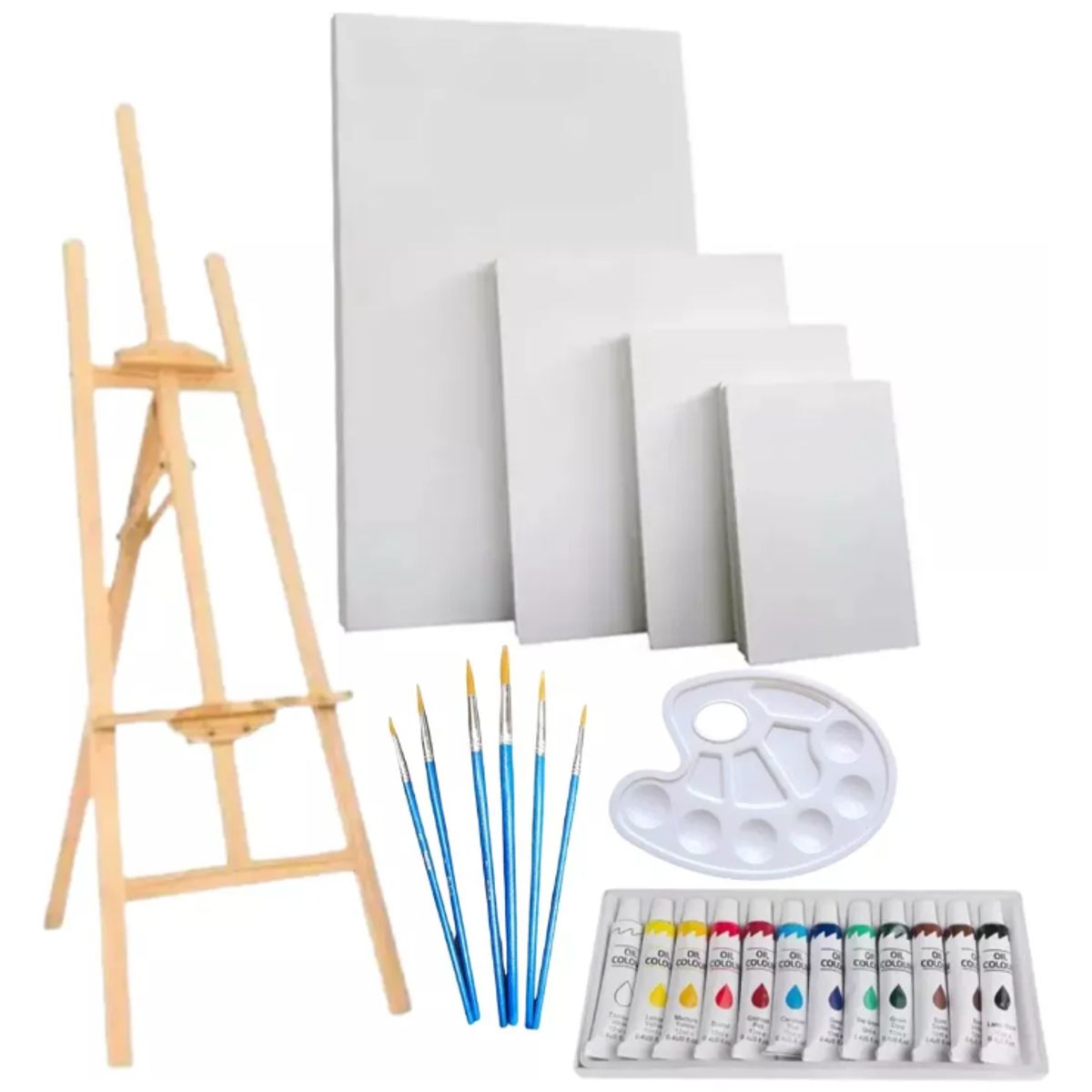GENERICO - Set De Atril 1,50 + Bastidores + Pinceles + Pinturas +paleta
