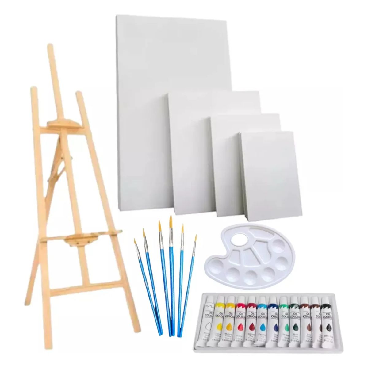 GENERICO - Set De Atril 1,50 + Bastidores + Pinceles + Pinturas +paleta
