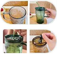 GENERICO - Taza de vidrio con popote y tapa a prueba de fugas