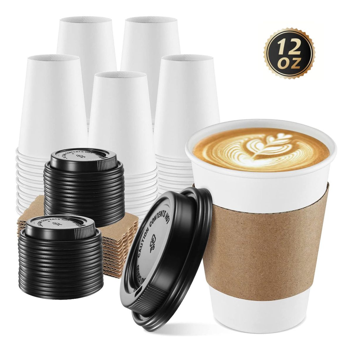 GENERICO - Vaso Cafe Kraft Vasos Polipapel Con Tapa Manga 12oz 50und