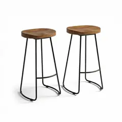 IDEEHOUSE - Pack 2 Silla De Bar Taburete 75 Cm Asiento Madera Café