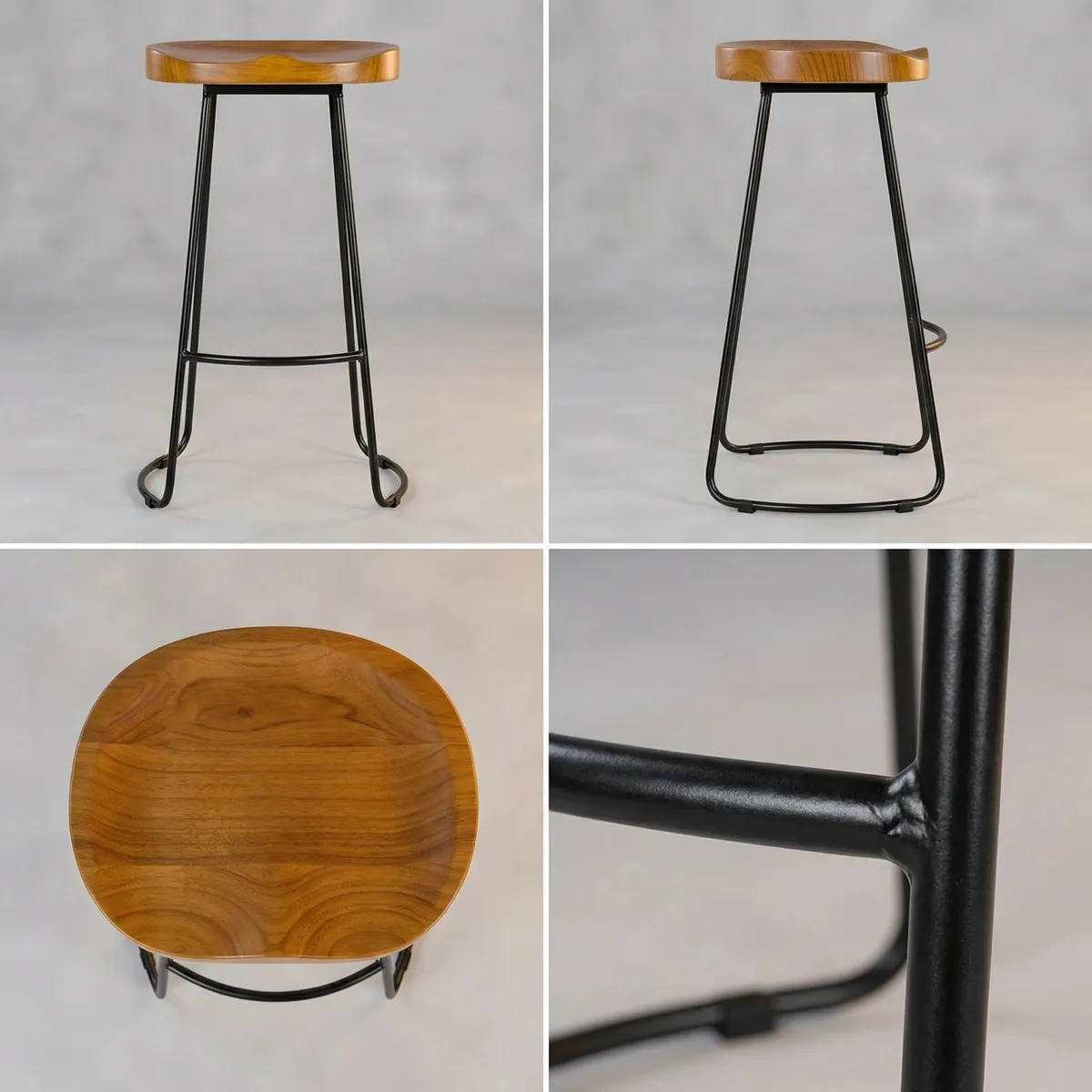 IDEEHOUSE - Pack 2 Silla De Bar Taburete 75 Cm Asiento Madera Café