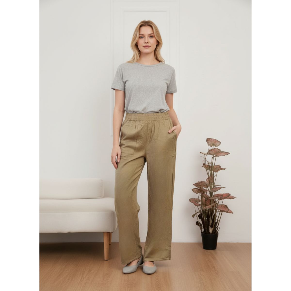 LIKE SHOP - Pantalón Palazzo Mujer Liviano Recto Pretina Alta Primavera Verano 8303