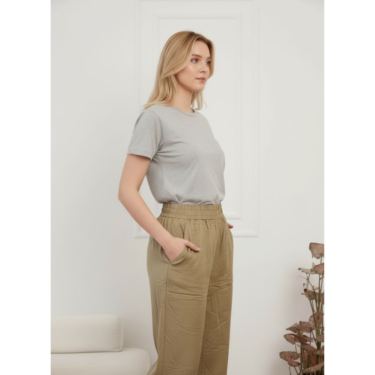LIKE SHOP - Pantalón Palazzo Mujer Liviano Recto Pretina Alta Primavera Verano 8303
