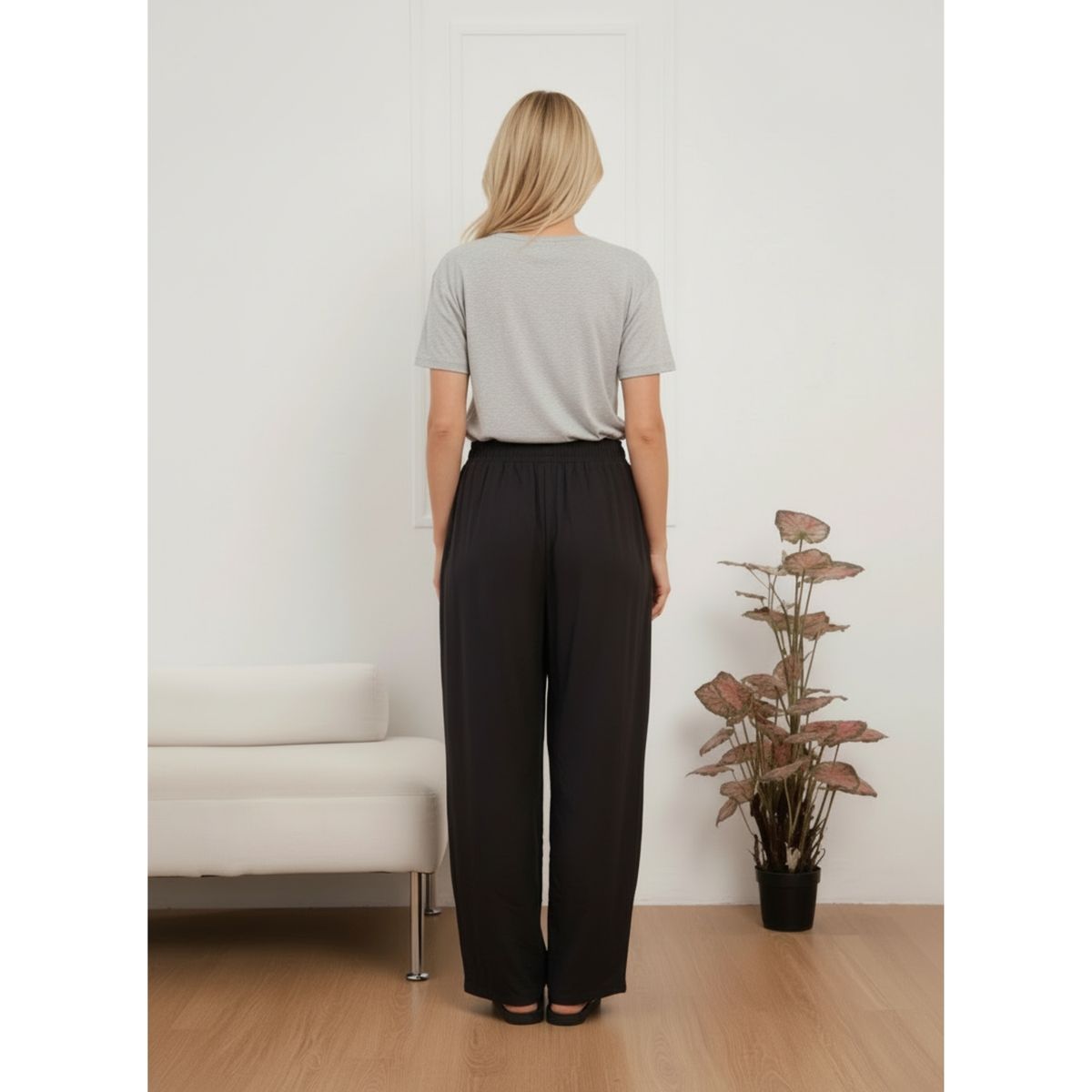 LIKE SHOP - Pantalón Palazzo Mujer Liviano Recto Pretina Alta Primavera Verano 8303