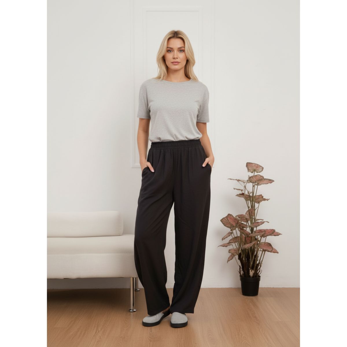 LIKE SHOP - Pantalón Palazzo Mujer Liviano Recto Pretina Alta Primavera Verano 8303