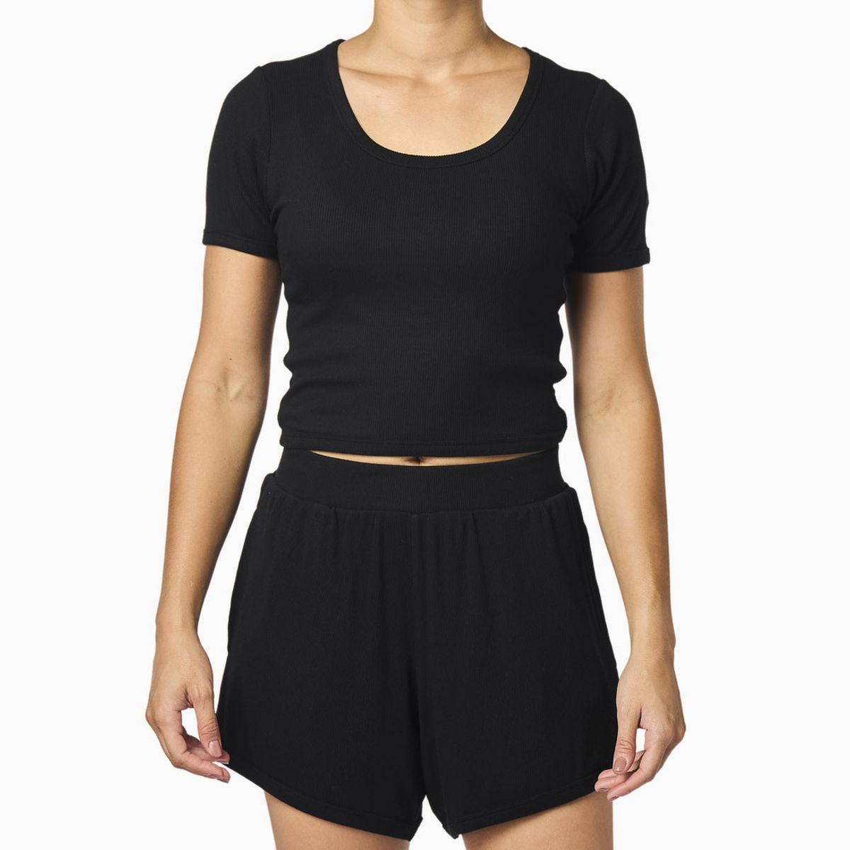 FILA - Polera Fila Cropped Rib Mujer Negro