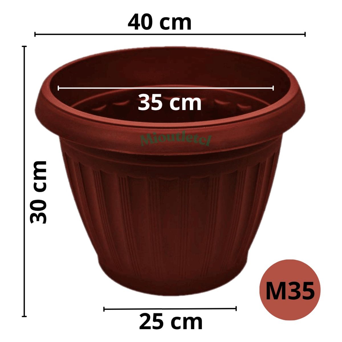 GENERICO - Macetero Plástico Redondo Marrón 35 cm.