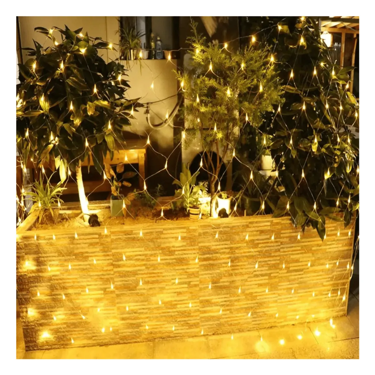 GENERICO - Cortina de Malla Solar - Luz Cálida  3X3