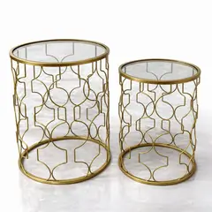 GENERICO - Pack 2 Mesa Lateral Metálica Dorada