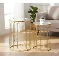 GENERICO - Pack 2 Mesa Lateral Metálica Dorada