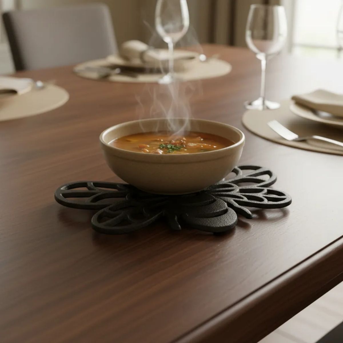 TODOHOGAR SANTIAGO DE CHILE - Set de 4  Posa Ollas Metálicos Abeja Negra 20 cm – Estilo Rústico