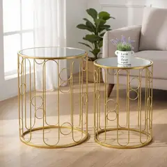 GENERICO - Pack 2 Mesa Lateral Metálica Dorada