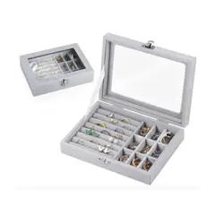 GENERICO - Joyero Organizador de Terciopelo con Tapa de Vidrio Caja para Anillos y Joyas