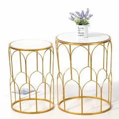 GENERICO - Pack 2 Mesa Lateral Metálica Dorada