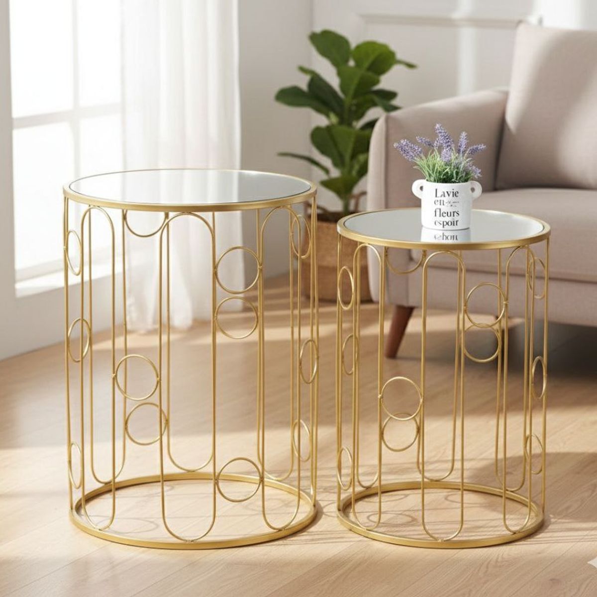 GENERICO - Pack 2 Mesa Centro Lateral Metálica Dorada