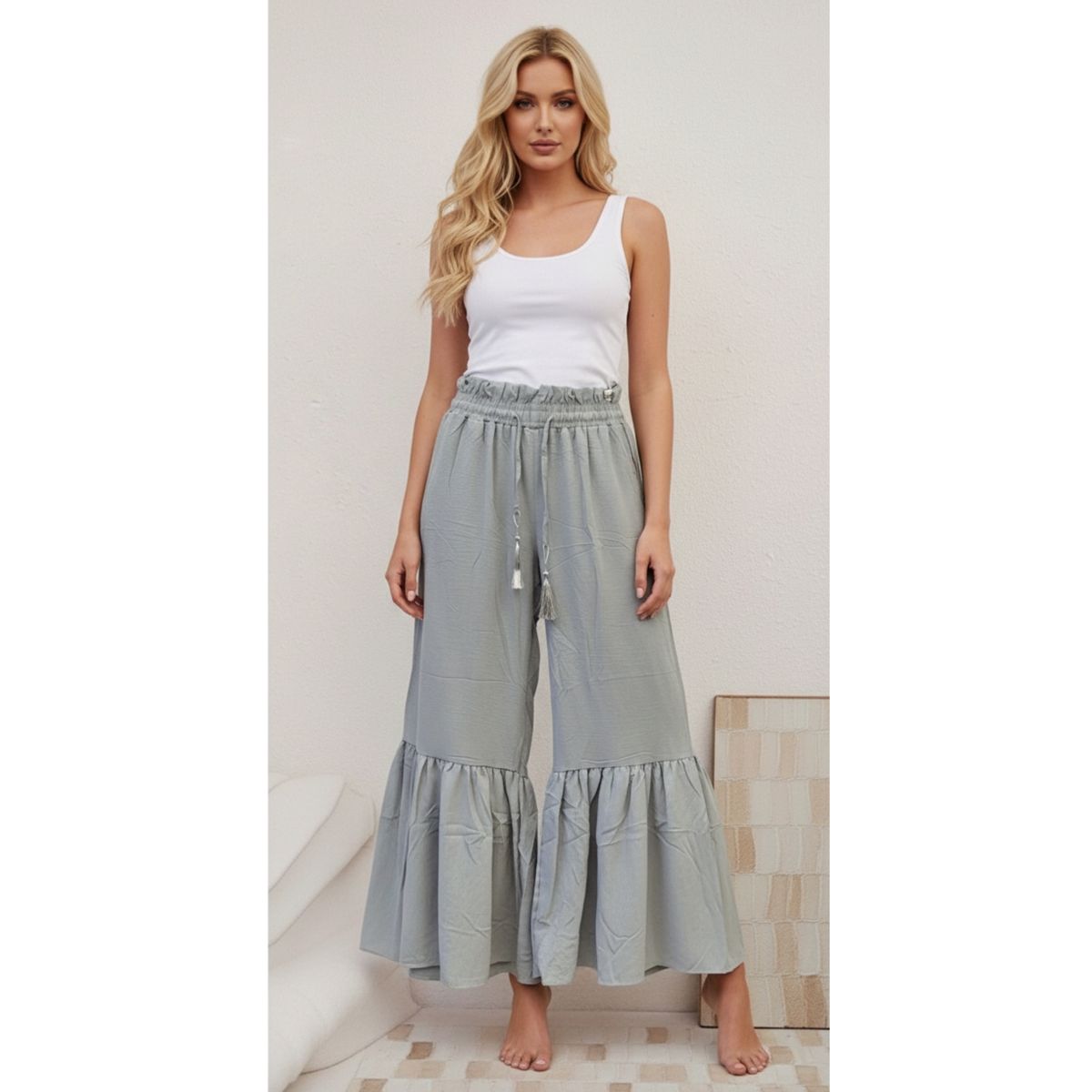 LIKE SHOP - Pantalón Palazzo Mujer Liviano con Vuelos Excelente Calidad 2605
