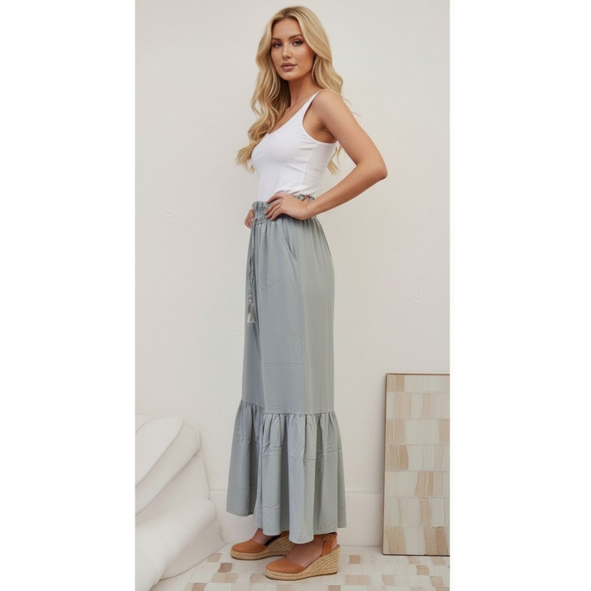 LIKE SHOP - Pantalón Palazzo Mujer Liviano con Vuelos Excelente Calidad 2605