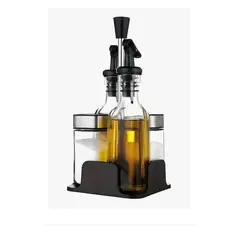 GENERICO - Set Dispensador Aceite Vinagre Sal Condimentos Vidrio Acero
