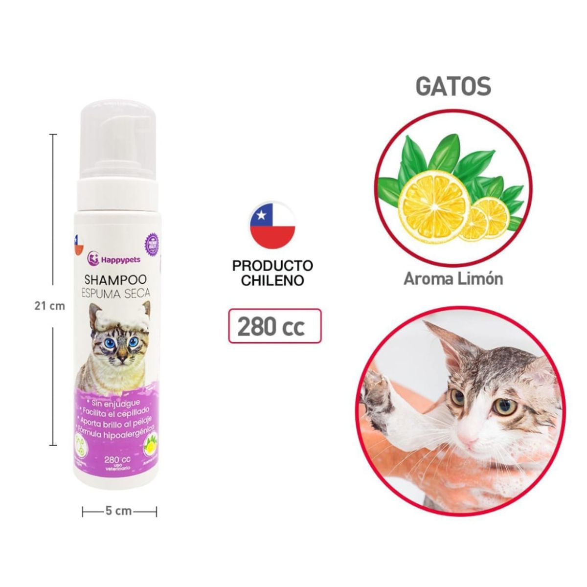 BUEN AMIGO - Shampoo Espuma Seca Para Gatos 280cc Fragancia Limón