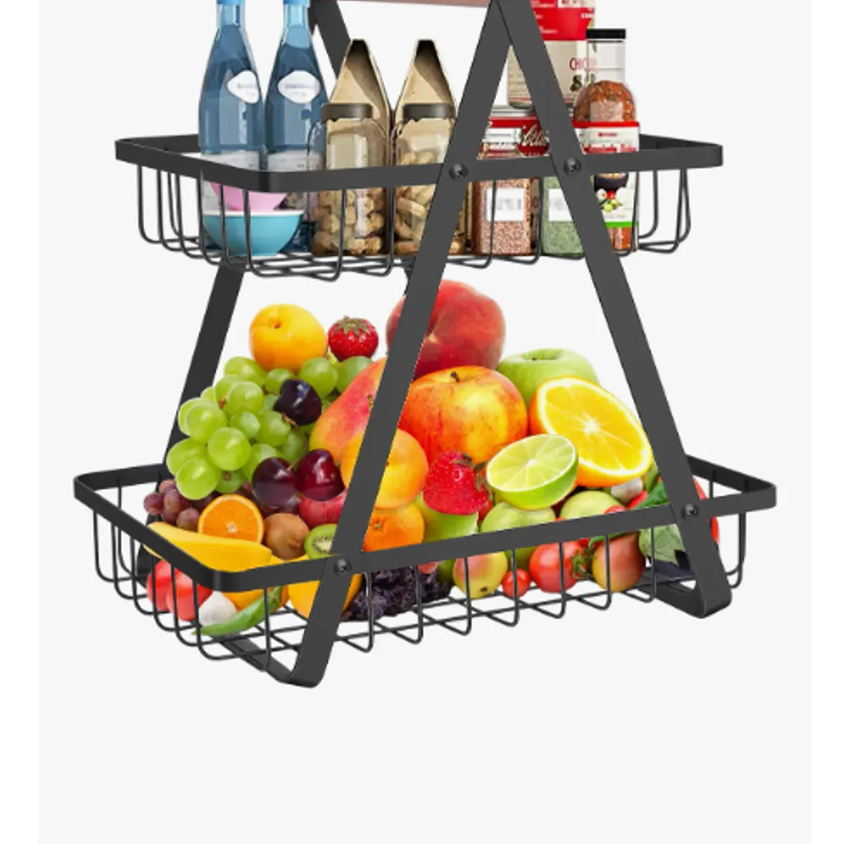 GENERICO - Cesta Frutas Vegetales Organizador Multiuso 2 Niveles Negro