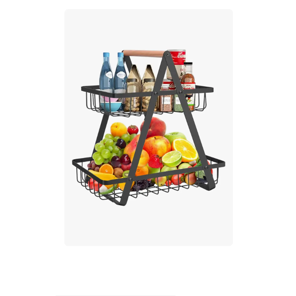 GENERICO - Cesta Frutas Vegetales Organizador Multiuso 2 Niveles Negro
