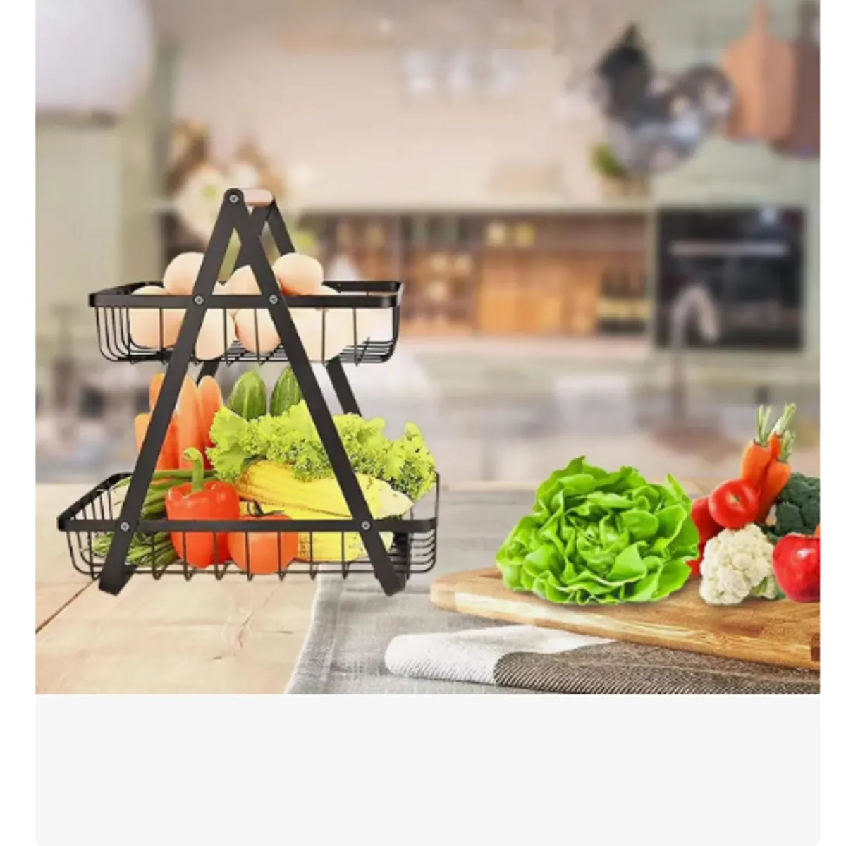 GENERICO - Cesta Frutas Vegetales Organizador Multiuso 2 Niveles Negro