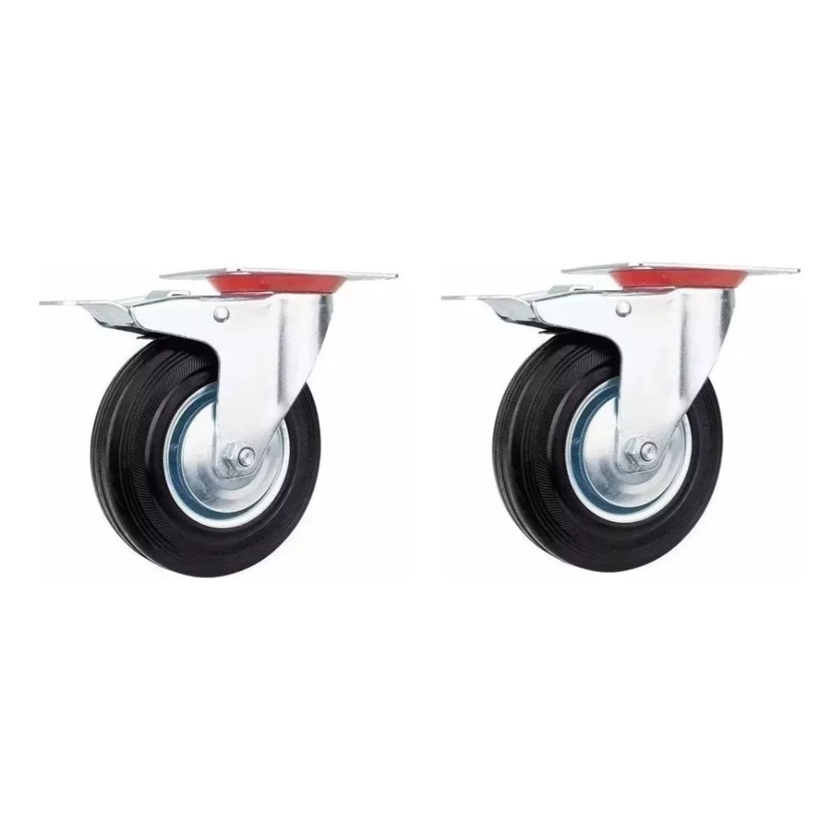GENERICO - Pack 2 Ruedas Giratorias Con Freno 4 Pulgadas Industrial Negro - 329005