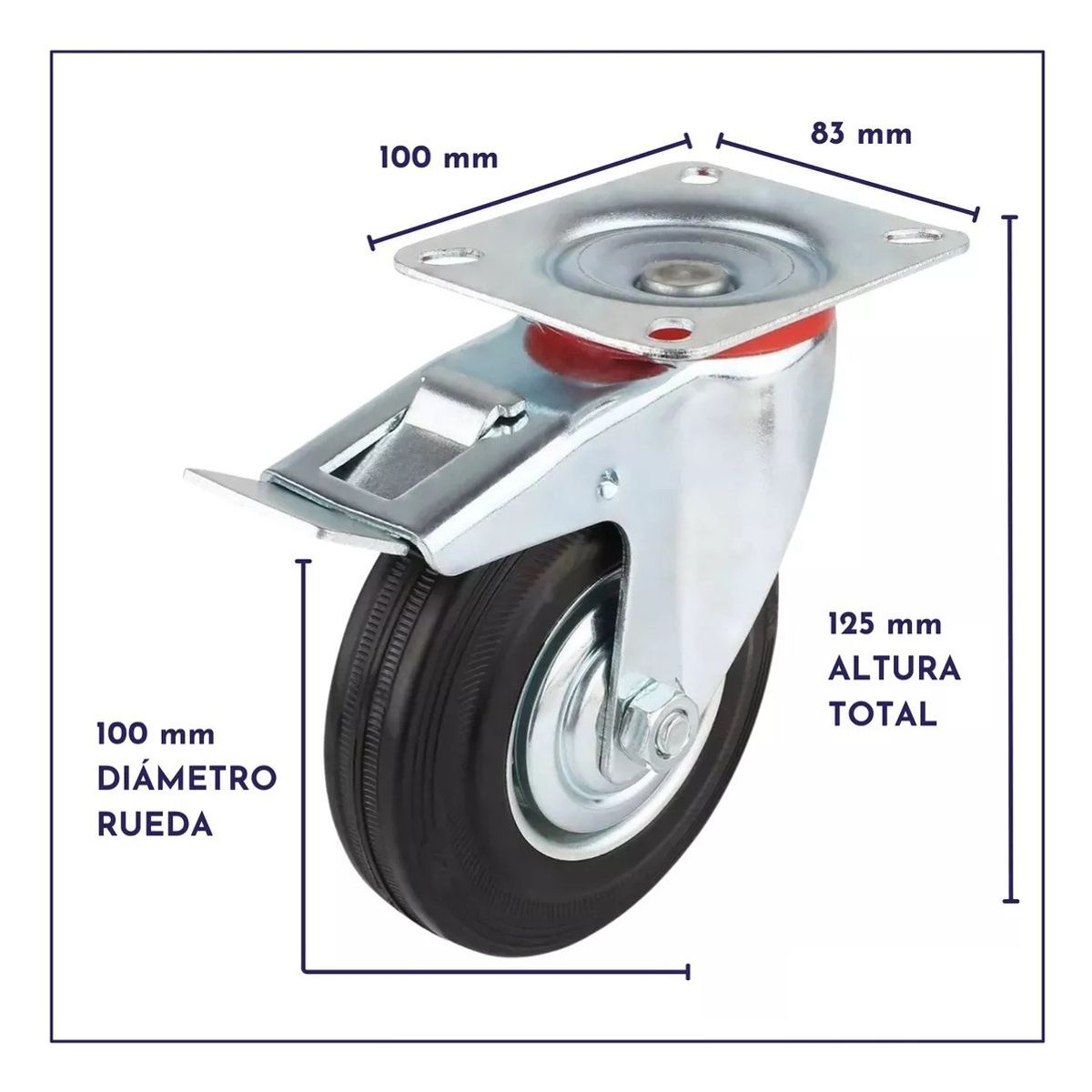 GENERICO - Pack 2 Ruedas Giratorias Con Freno 4 Pulgadas Industrial Negro - 329005