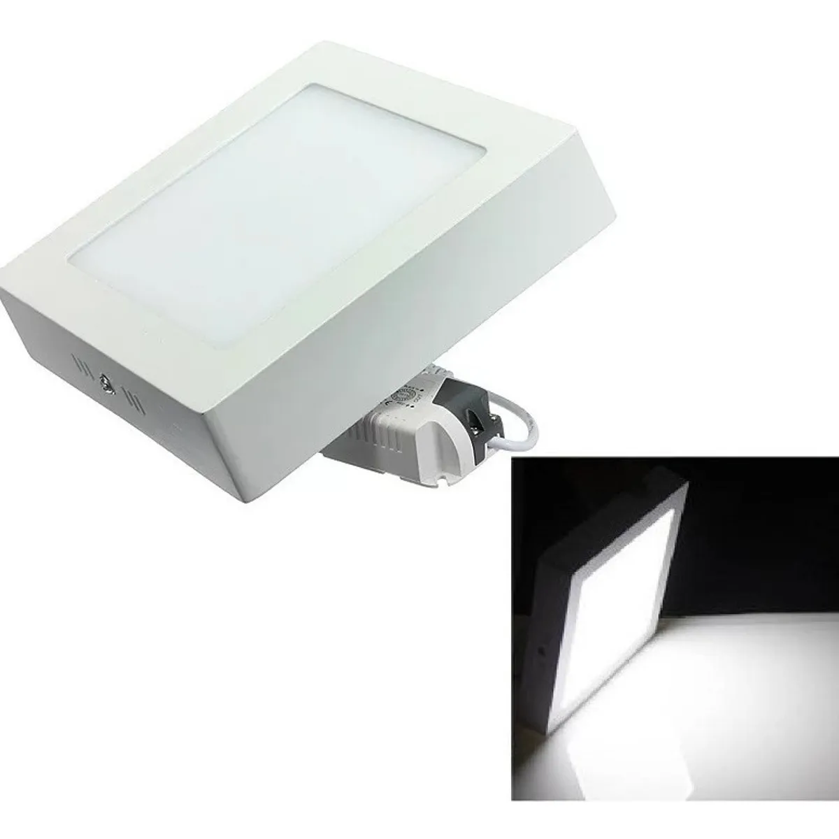 GENERICO - 10 Foco Panel Plafón Led 12w Sobrepuesto Cuadrado Luz Frío   Blanco Blanco-003321 B 003026