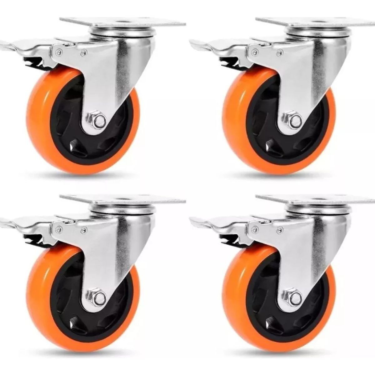 GENERICO - Pack 4 Ruedas Industriales De 4 Pulgadas Con Freno Doble Rod Naranja - 329006